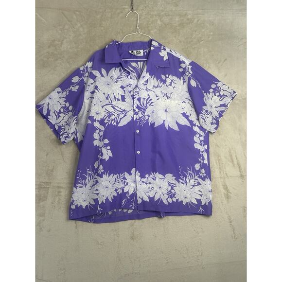 Hilo Hattie Men's Tropical Floral Purple Short-Sleeve Shirt - Picture 2 of 7